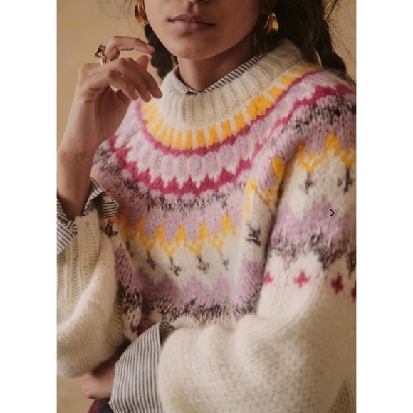 Sezane Sweaters - NWT SÉZANE CONSTANTIN JUMPER white Ecru Multicolor Italy sweater SZS bust37 SZ6